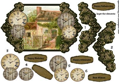 Birthday Male Card Cottage and Clocks