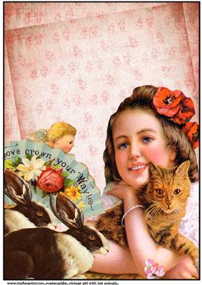 A4 Vintage Background  - girl and Her Animals - 