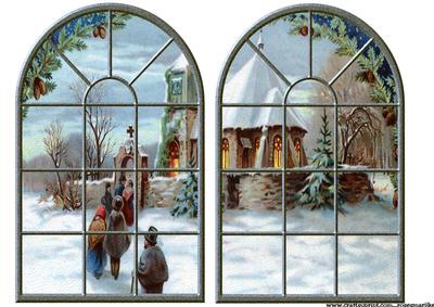 Church Windows Vintage Christmas 2 Backgrounds