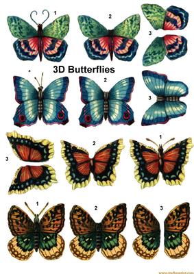 3 D Vintage Butterflies