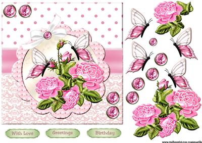 Pink Roses & Butterflies