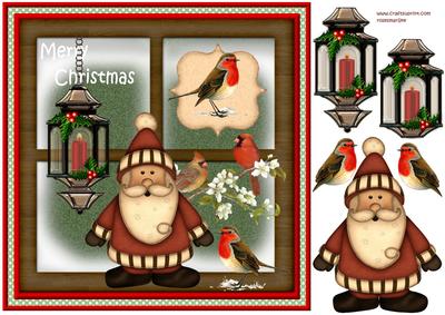 Felt Santa & Birds Window