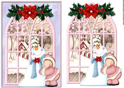 Window Hugging Snowman in Pink