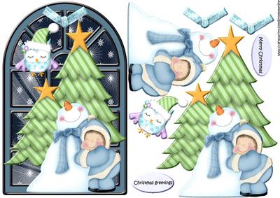Window Hugging Snowman in Bleu