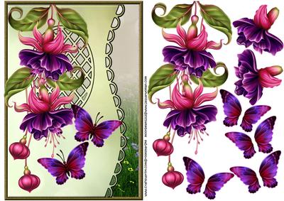 Scalloped S Edged Lattice Card Fuchsias