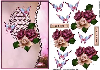 Scalloped S Edged Lattice Card Antique Roses