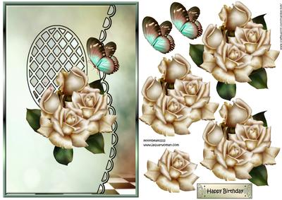 Scalloped S Edged Lattice Card Cream Roses