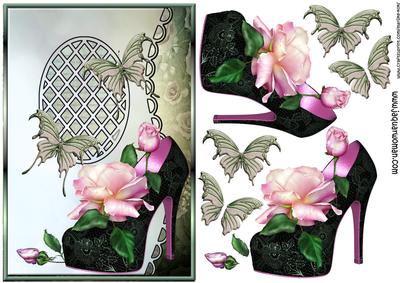 Scalloped S Edged Lattice Card Roses Shoes