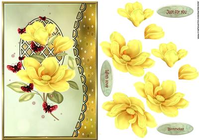 Scalloped S Edged Lattice Card Yellow Magnolia Blossoms