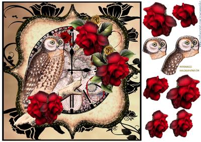 Scallop Topper Owl and Roses