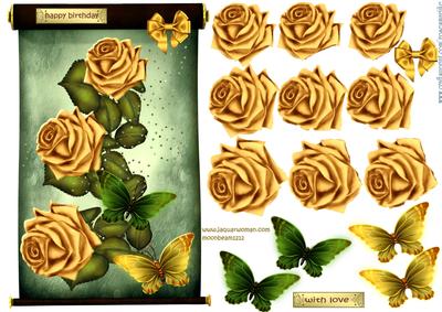 Yellow Roses on a Vintage Scroll