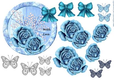 Round Topper Winter Roses in Bleu
