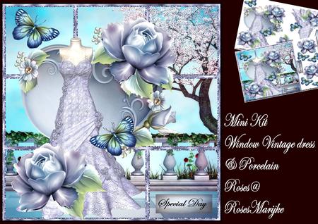 Mini Kit Vintage Dress & Porcelain Roses Window Card