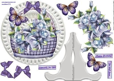 Porcelain Plate & Stand Roses Basket & Bflies
