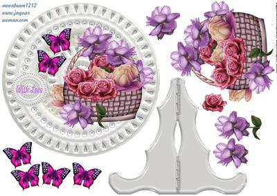 Porcelain Plate & Stand Roses Basket & Bflies