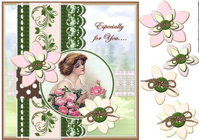 Scrap Card Vintage Lady & Roses