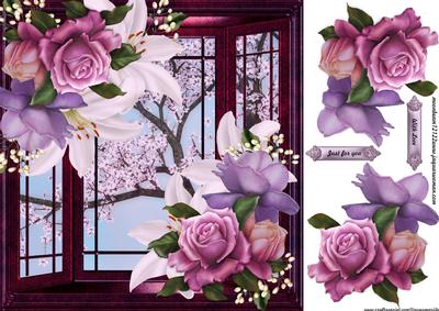 Window with Roses & Lilies