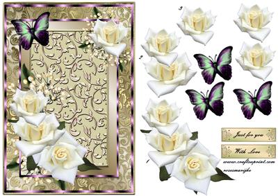 Gold Gilt Frame Roses & Butterfly