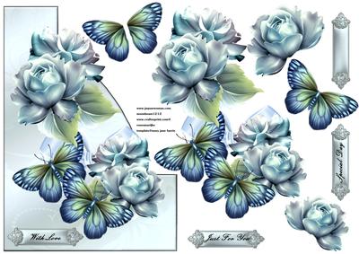 Porcelain Roses & Butterflies Shaped Card