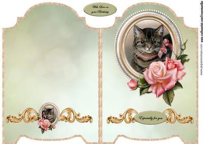 Screen Shaped Card Vintage Cat and Roses