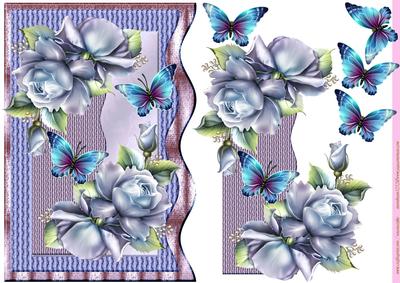 Wave Card Bleu Roses & Butterflies