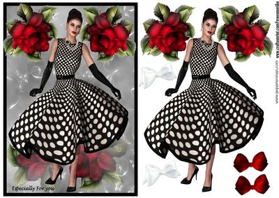 Black & White Polka Dot Dress Red Roses