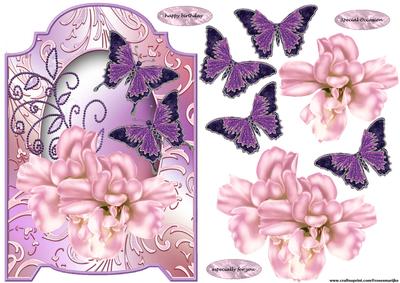 Screen Card Painted Flowers & Butterflies