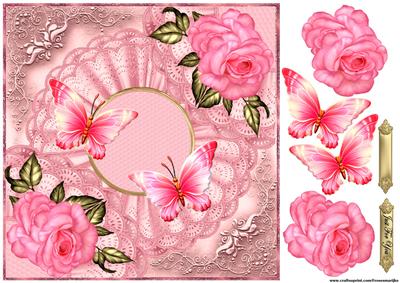 Vintage Roses & Butterflies in Pink & Gold