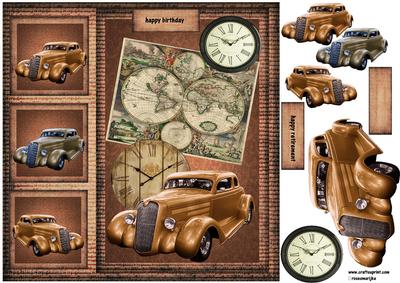 Male Card Vintage Car & Worldmap