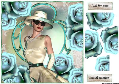 Beautiful Lady & Aqua Roses