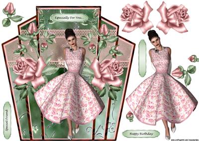 Art Deco Frame Pink Dress and Roses