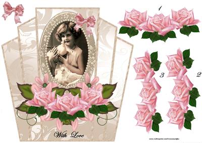 Art Deco Frame Vintage Girl & Roses