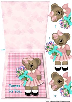 Tent Card Cute Teddie Flowers for You