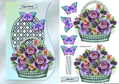 Shaped Card Lattice & Roses Basket