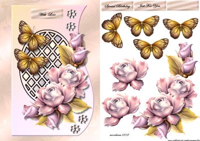 Shaped Card Lattice & Porcelain Roses