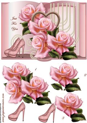 Book & Pink Satin Roses.pearls and Shoes