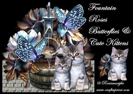 Fountain, Roses,butterflies & Cute Kittens Mini Kit