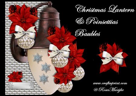 Christmas Lantern, Poinsettias & Baubles