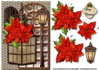 Christmas Vintage Lantern & Poinsettias