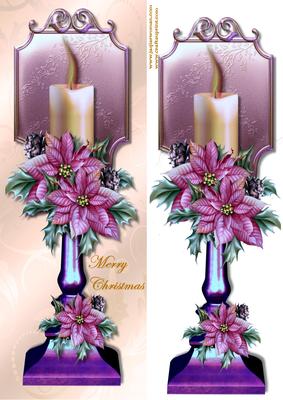 Candle & Poinsettias Christmas