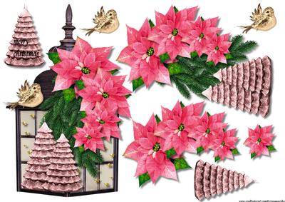 Christmas Lantern & Pink Poinsettias