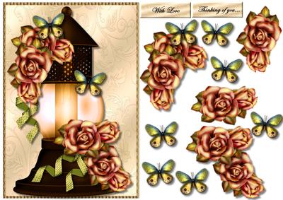 Vintage Lamp, Roses & Buterflies