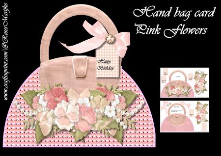 Hand Bag Card Pink Flowers
