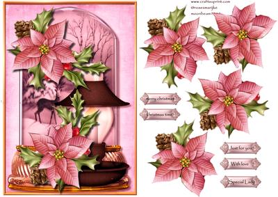 Pink Christmas Poinsettias Globe & Lantern