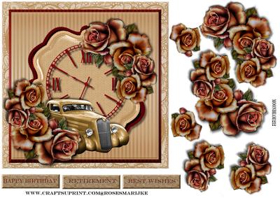 Male Card Vintage Car & Roses