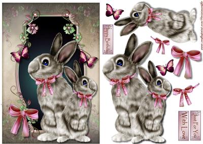 Cute Card Birthday Girl Bunnies