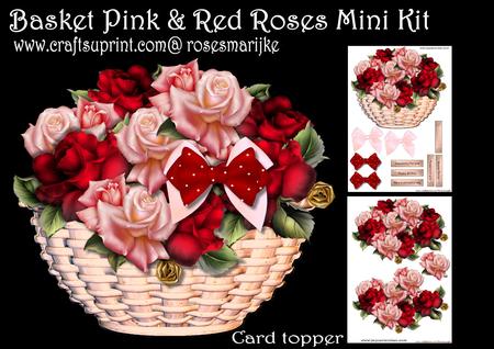 Basket Pink & Red Roses Mini Kit