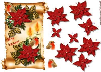 Scroll Christmas Robin & Poinsettias