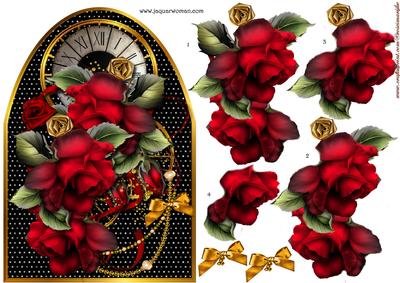 Clock Card Topper Red Drama Roses