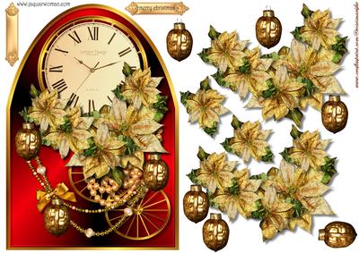 Clock Card Christmas Poinsettias